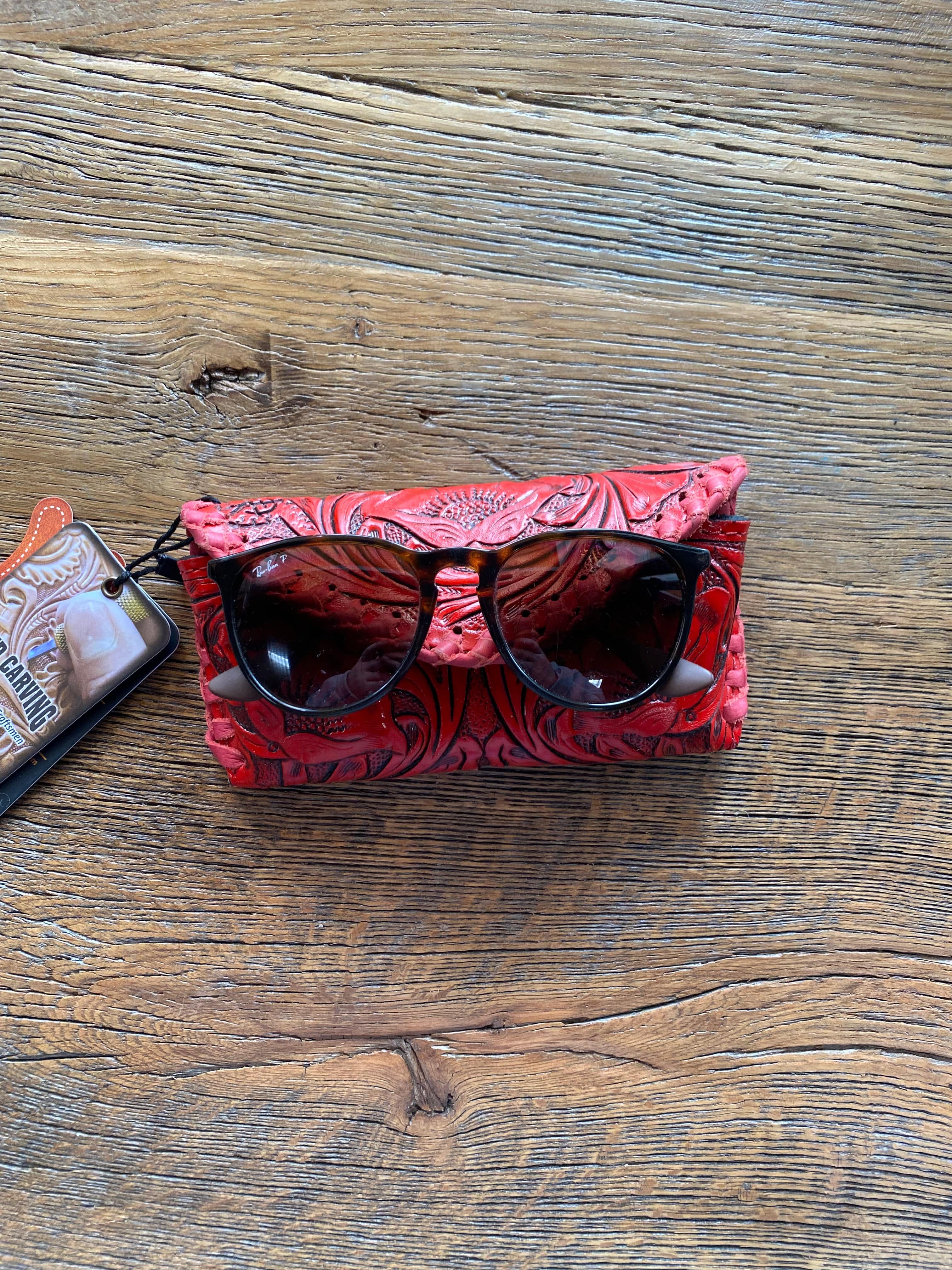 Red Tooled Leather Sunglass Case