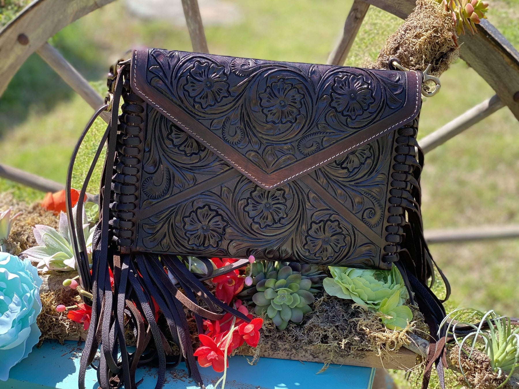 Black Laced Tooled Purse Strap from American Darling