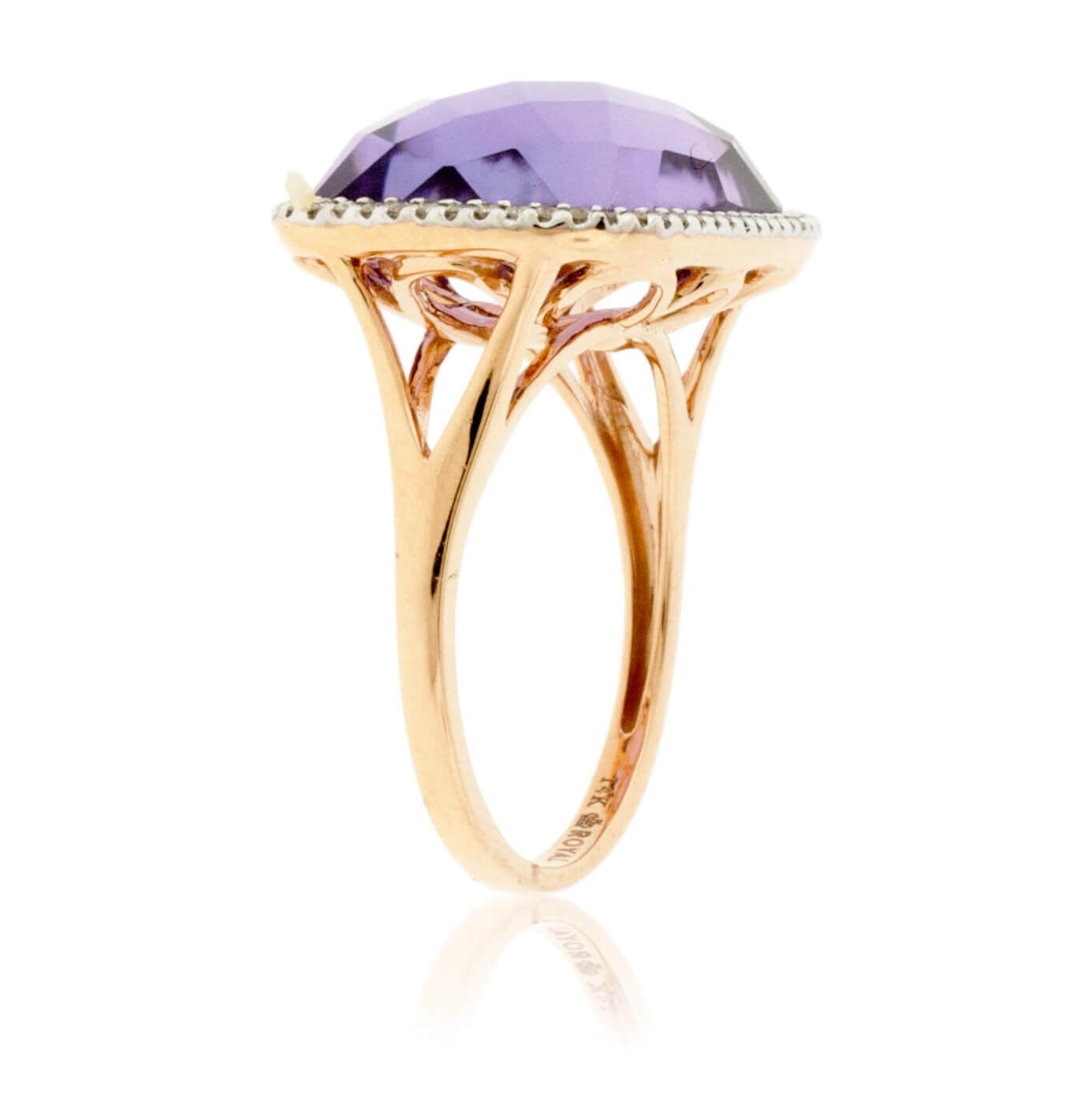 Rose Gold Oval Fancy Cut Amethyst and Diamond Ring – Park City