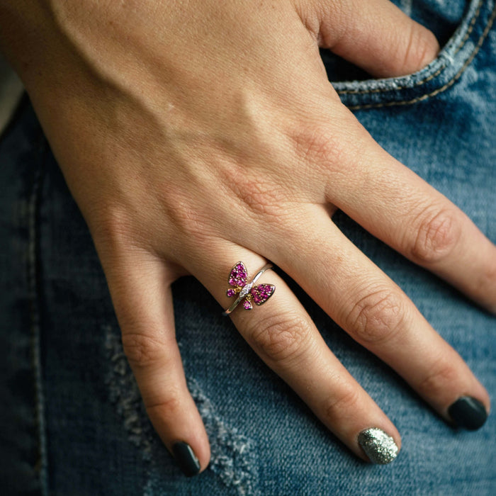 Pink Sapphire & Pink MOP Butterfly Ring - Johnny Jewelry