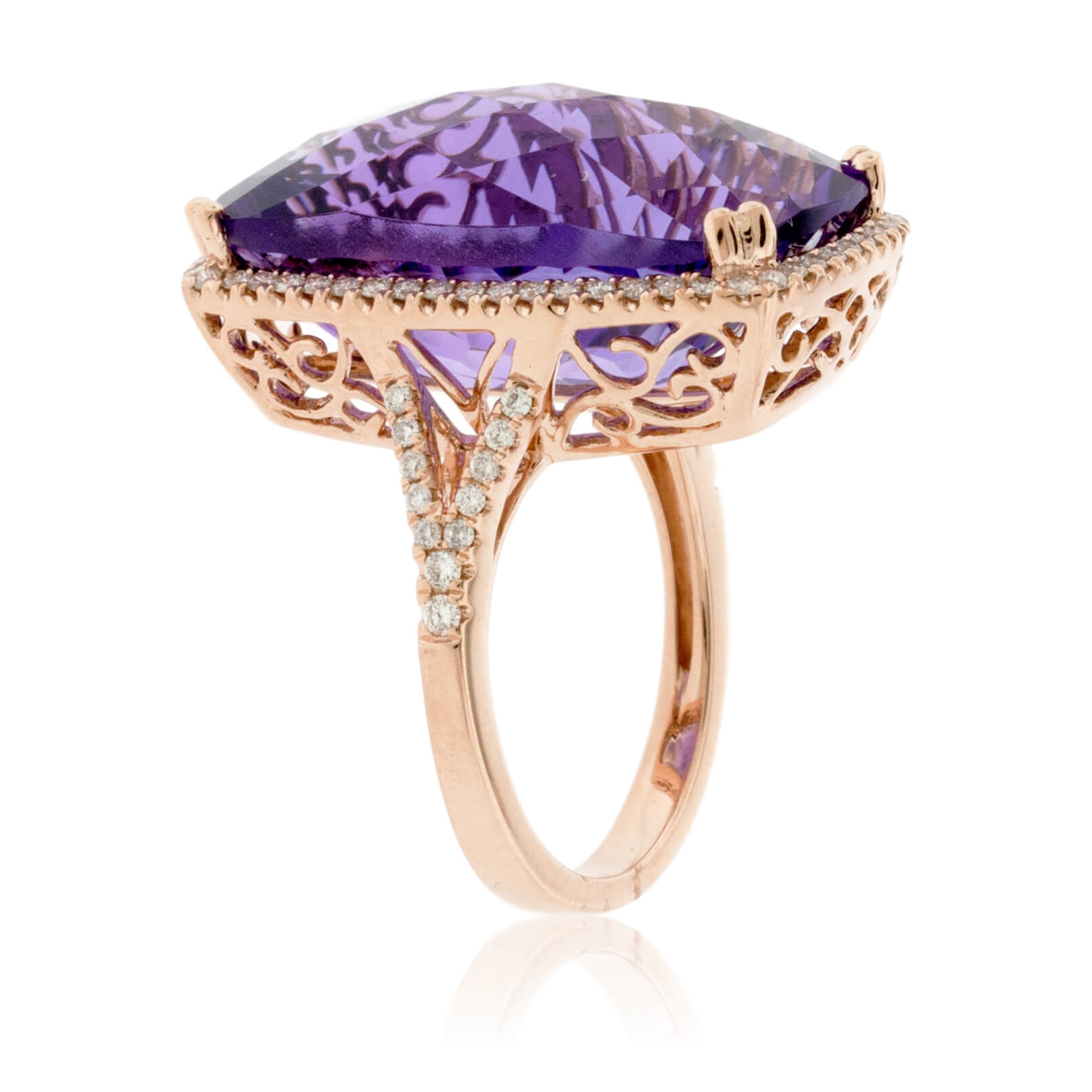 Rose Gold Oval Fancy Cut Amethyst and Diamond Ring – Park City