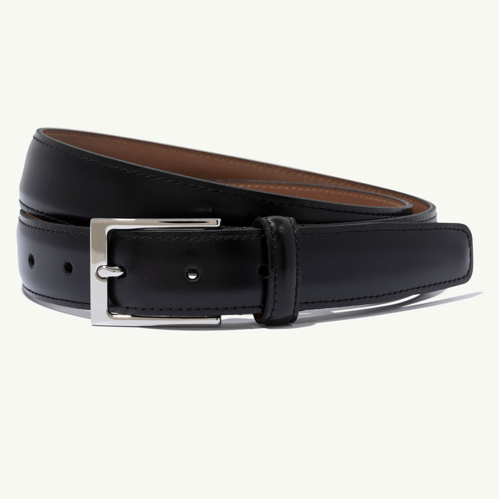 Men's Black Leather Dress Belt. Made in USA. Premium Italian Leather