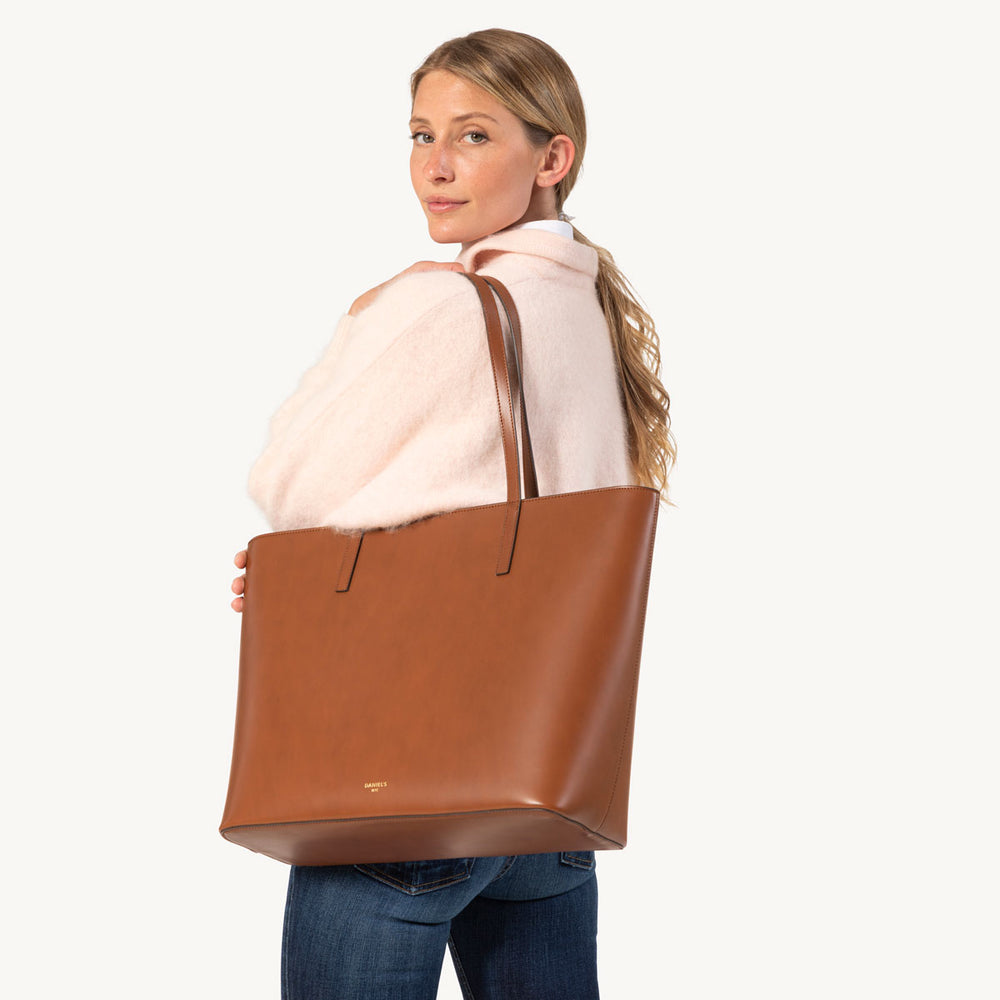 Calfskin Zippered Tote - Cognac with Navy Interior – DANIEL'S