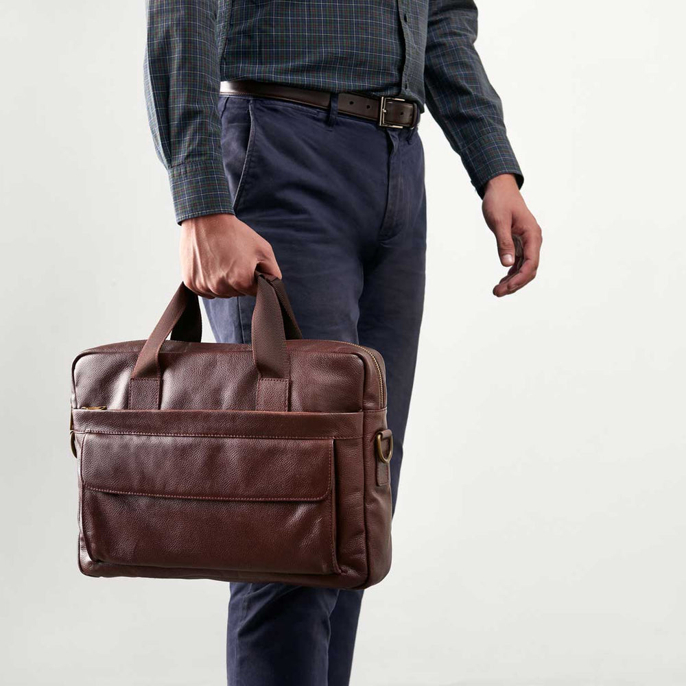 Model No. 1 Brown Leather Briefcase With Airplane Motif Lining – DANIEL'S