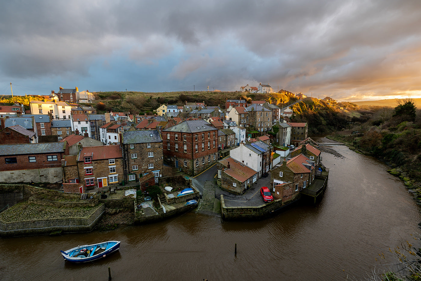 Staithes village at sunset