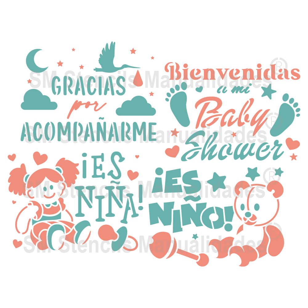 PLANTILLA PARA MANUALIDADES FRASES BABY SHOWER 01 -Stencil, plantilla  decorativa para niños – SD Stencils Decorativos