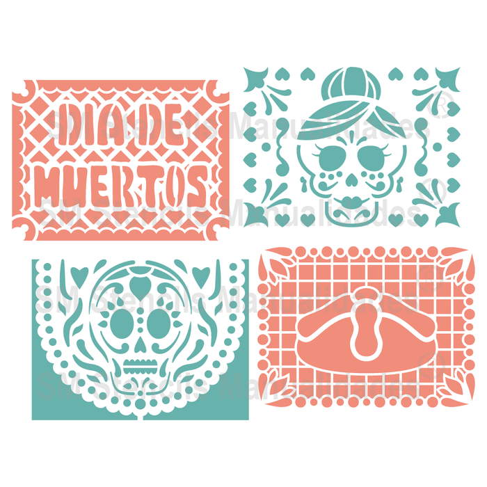 Plantilla Para Manualidades Stencil Papel Picado Día de Muertos 02