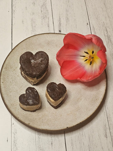 Heart shaped breakfast brownie ice cream cookie sandwiches, gluten free and vegan