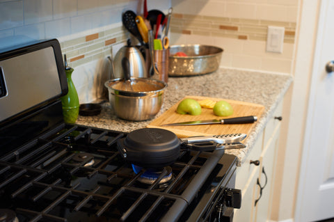 cast aluminum model on gas stovetop