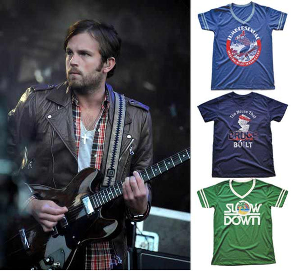 Kings of Leon Lead Singer rocking a Vintage V-neck T-shirt