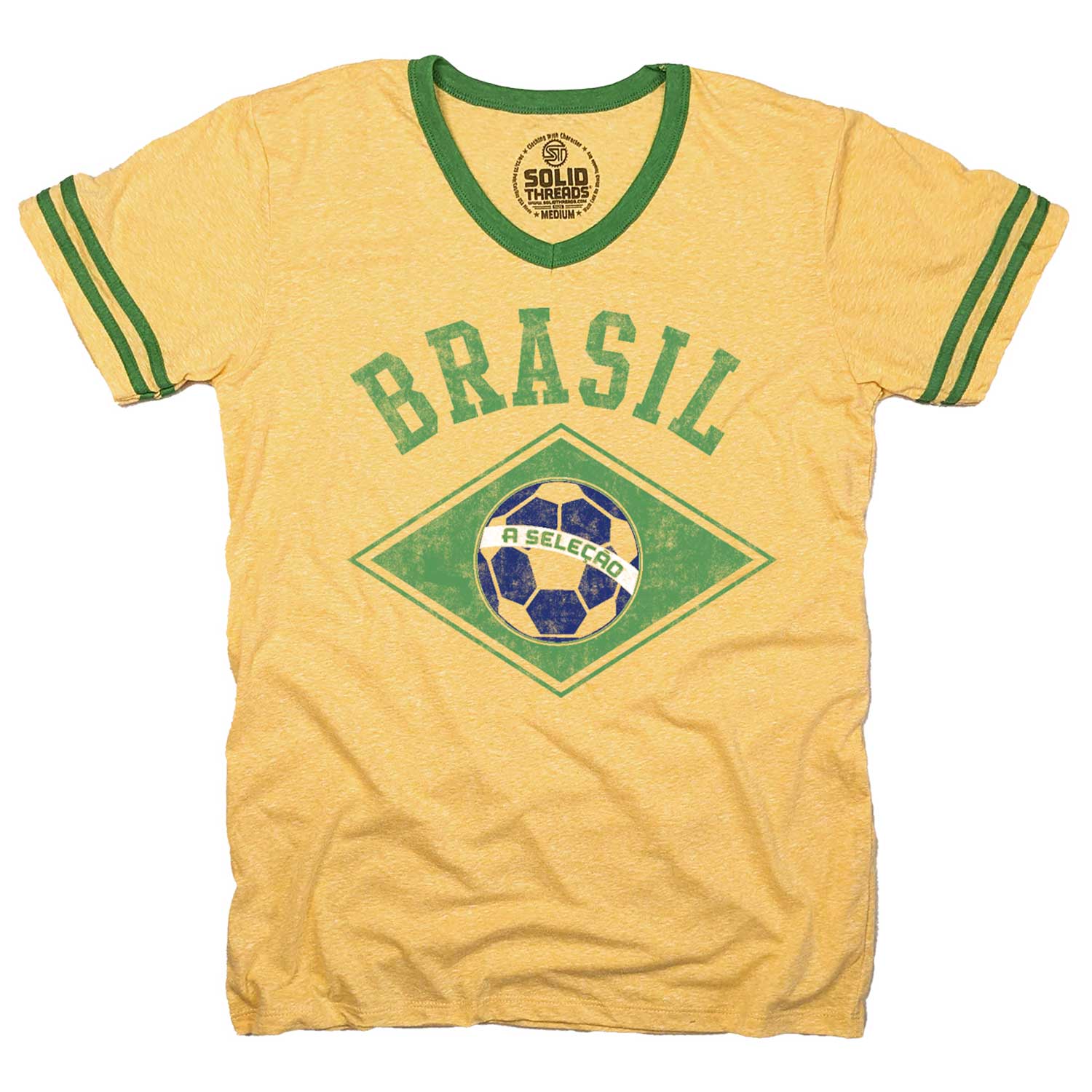 Brazil Soccer Gooaalll Graphic V-Neck Tee  Vintage World Cup T-Shirt -  Solid Threads