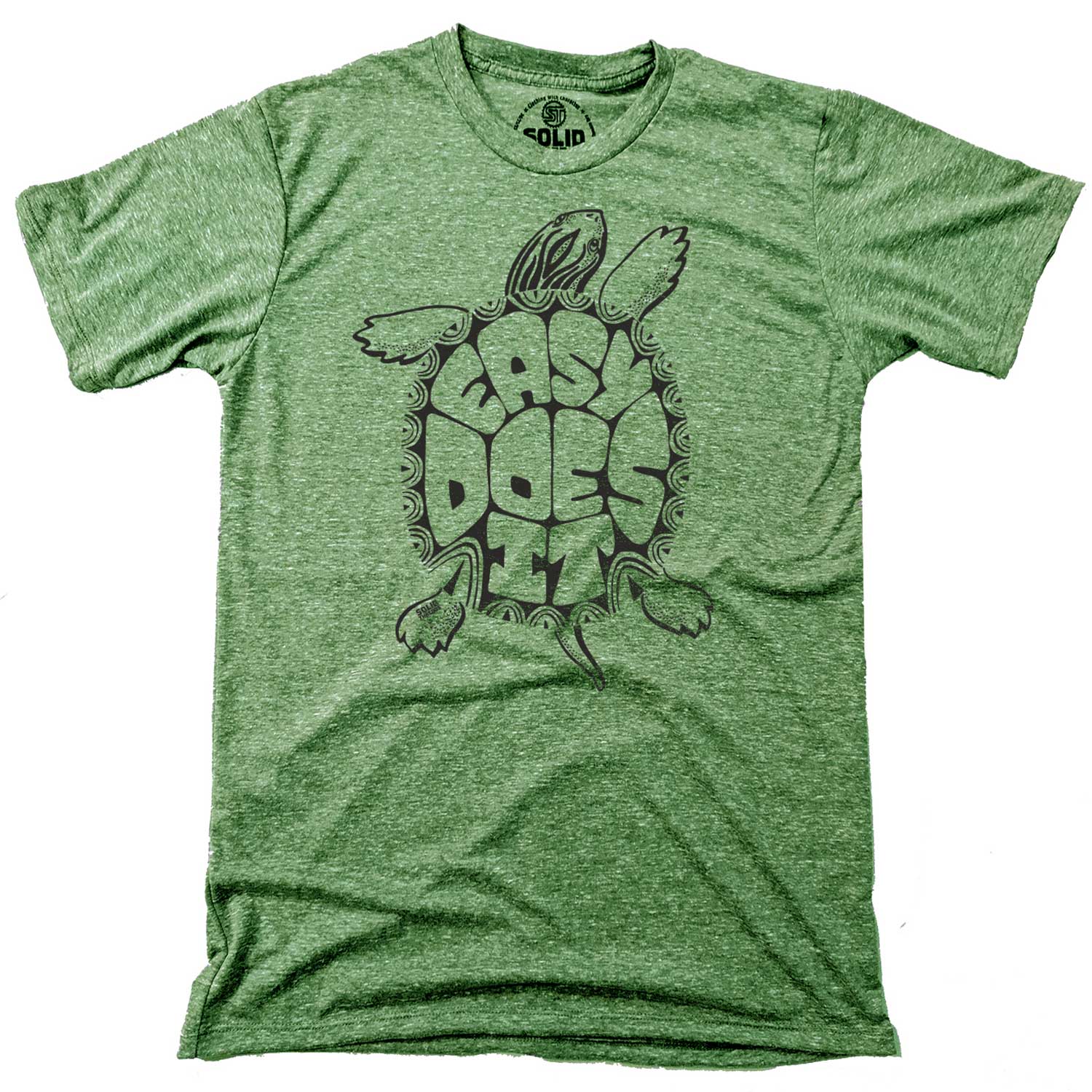Take It Slow Retro Turtle Graphic T-Shirt | Cool Mindfulness T-Shirt Triblend Kelly / Small