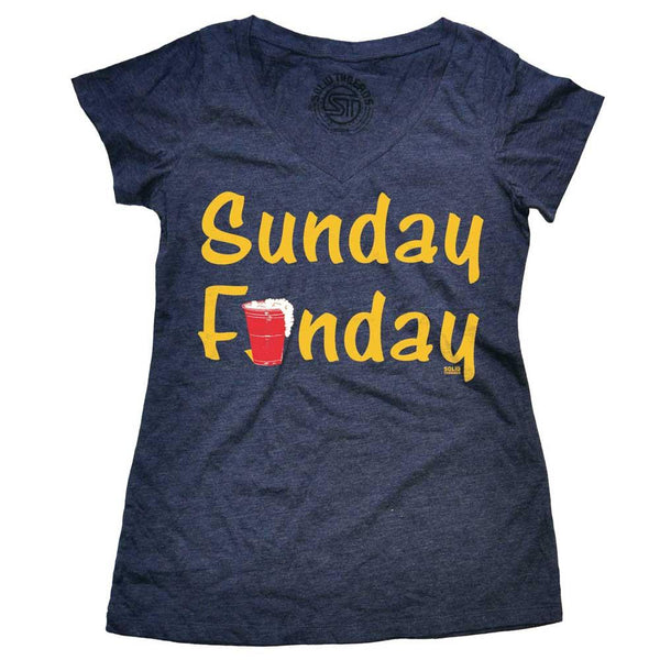 Womens Sunday Funday Vintage Inspired Grey V Neck T Shirt Solid Threads 