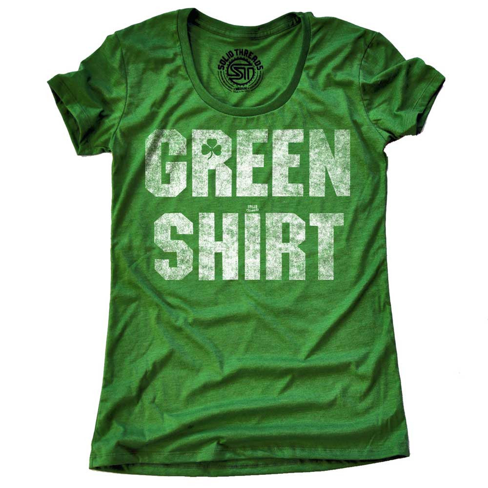 Green Shirt Shamrock Cool Tee Solid Vintage Graphic Paddys T-Shirt Threads St | 