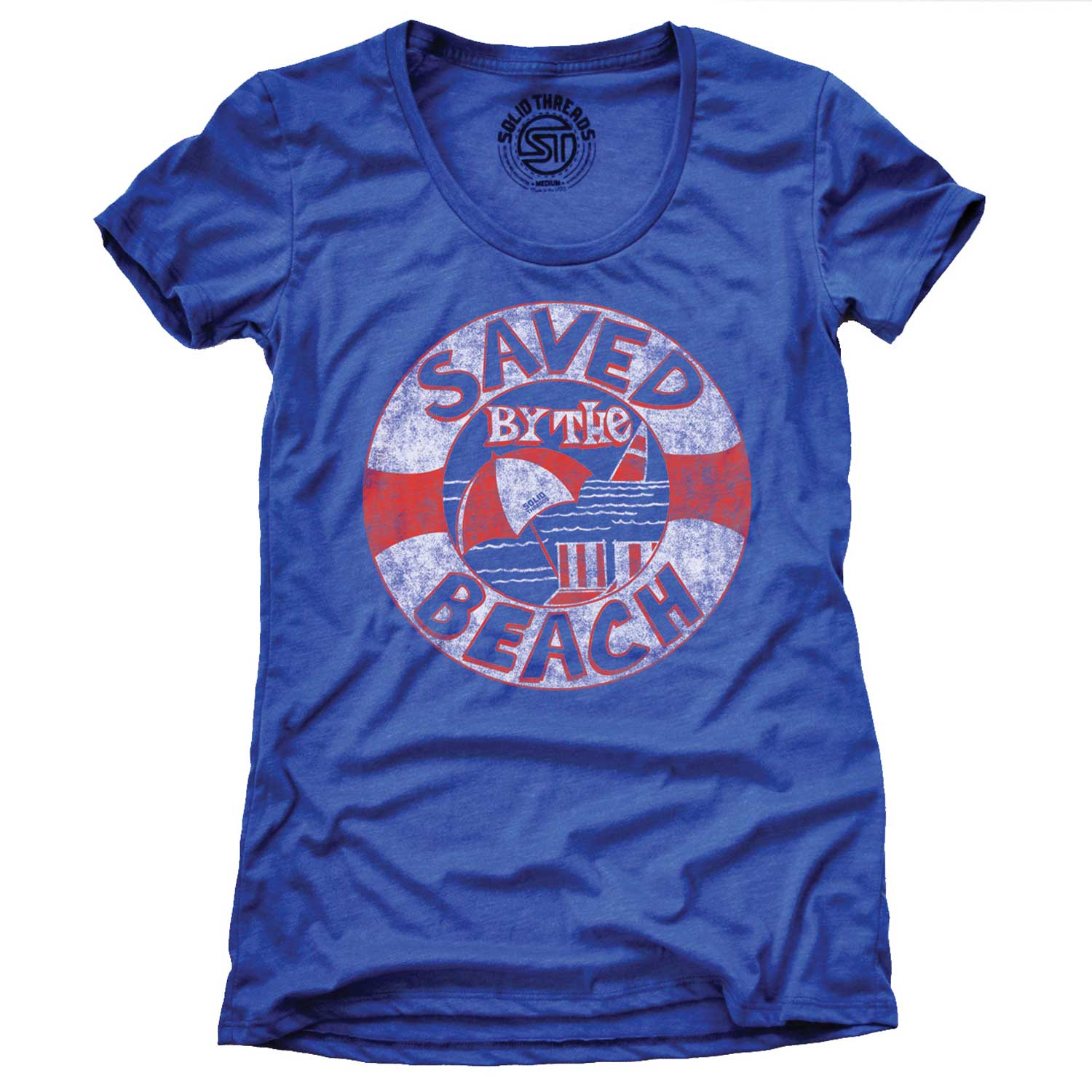 Solid Threads Vintage Saved by The Beach T-Shirt | Cool Vacation Graphic Tee Royal / X-Large