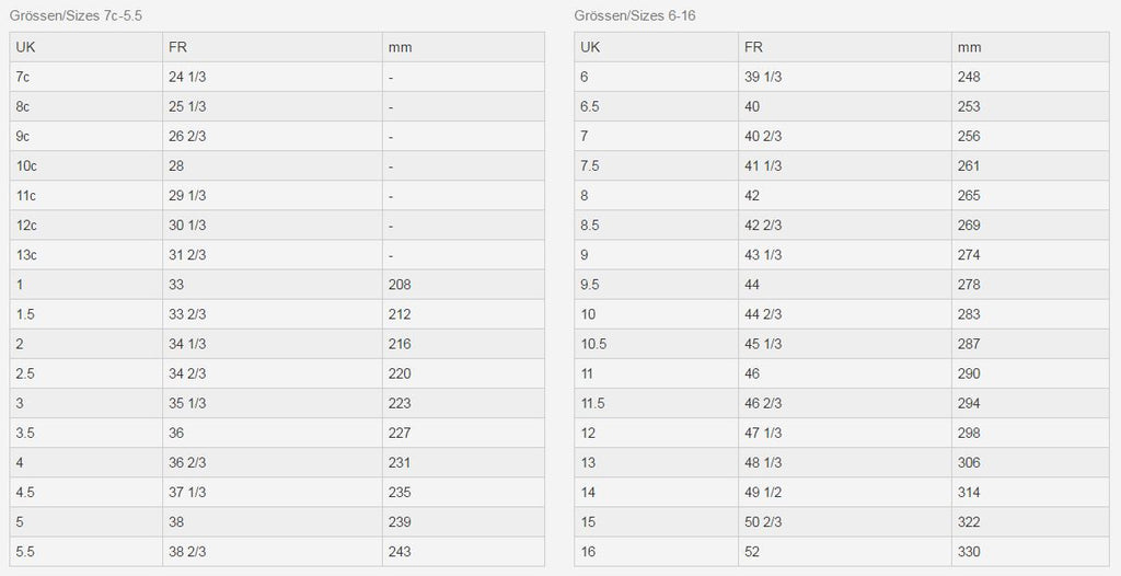 Graf Skates Size Chart| Action-Skate