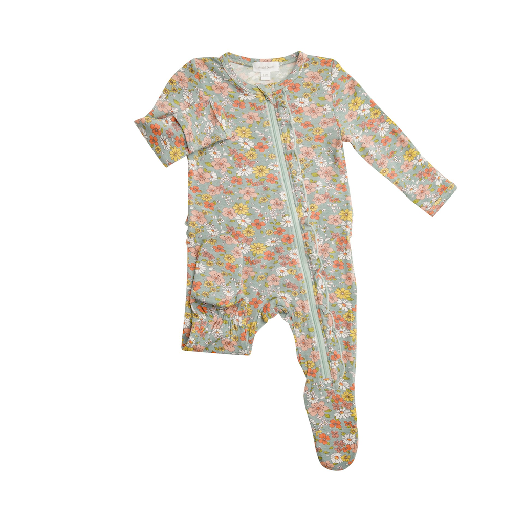 Ruffle Front Zipper Footie - Floating Floral