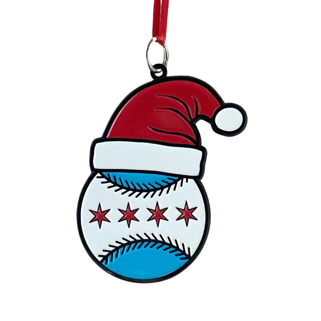 Image of Chicago Flag Baseball Santa Hat Ornament