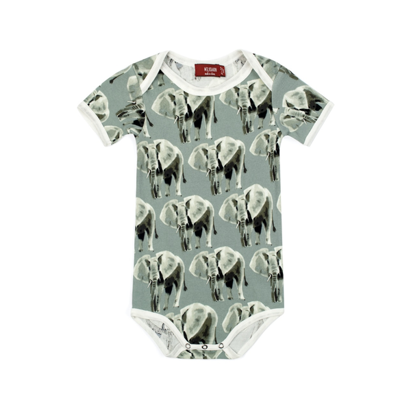 6-12M Short Sleeve One Piece - Organic Cotton - Grey Elephant Milkbarn Kids Apparel & Accessories - Clothing - Baby & Toddler - One-Pieces & Onesies