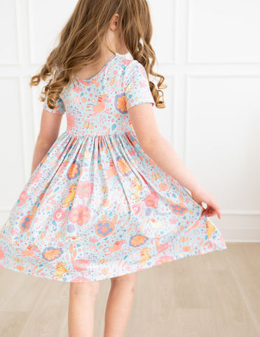 Blue Retro Unicorns Twirl Dress