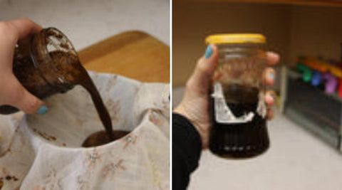Straining the Chaga pulp out of the Alcohol Extract