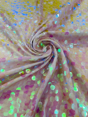 Round Large Sequins - Clear Pink Iridescent - Paillette Large Round Sequins Design Fabric By Yard - METATRON FABRICS