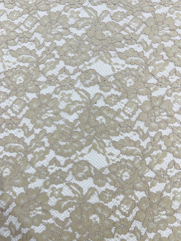 Corded Lace Fabric - Brown - Embroidered Flower Design Lace Fabric Sol