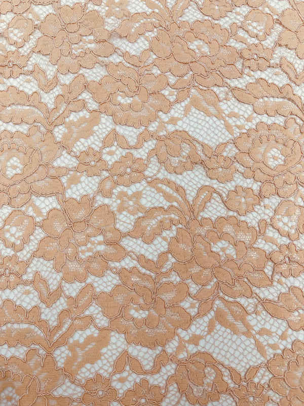 Corded Lace Fabric - Brown - Embroidered Flower Design Lace Fabric Sol