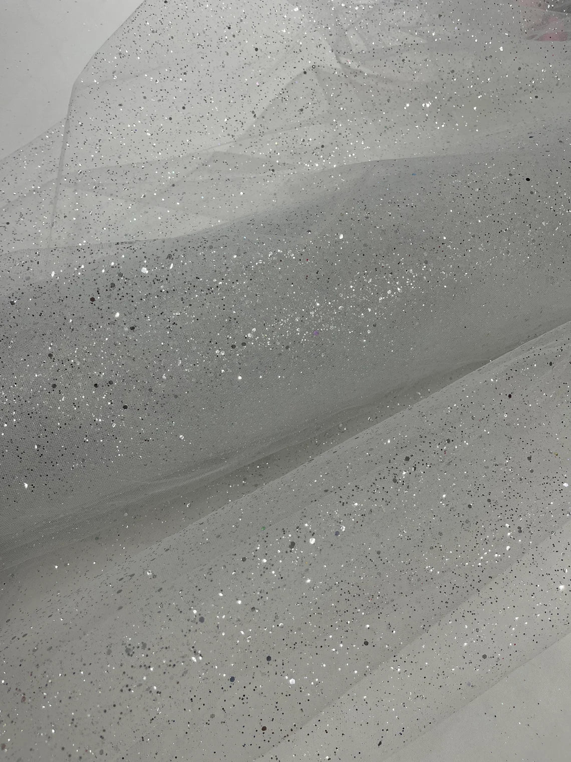 Sparkling Glitter Tulle Fabric - Silver - Sparkling Glitter Tulle Mesh Fabric Sold By Yard