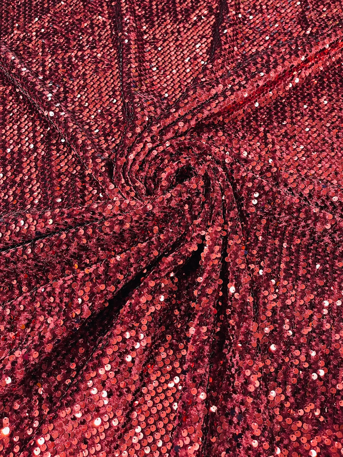 Stretch Velvet Sequins Fabric - Burgundy - Velvet Sequins 2 Way Stretc