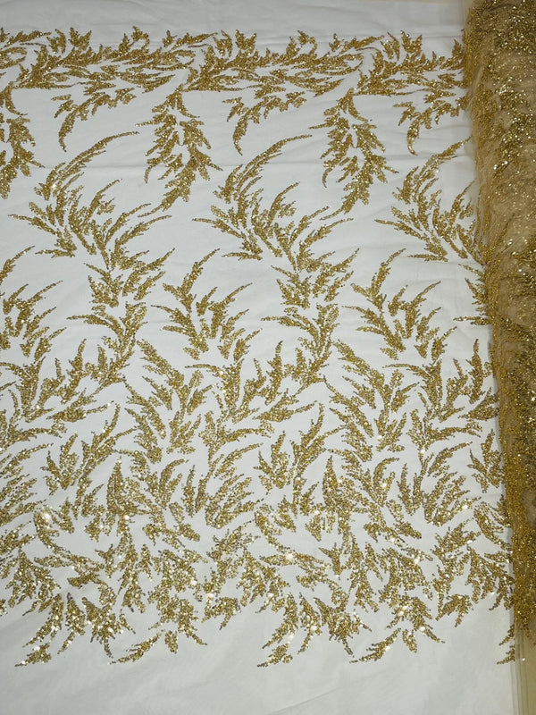 Gold Fabric Leaf Ribbon - MeshedDesigns