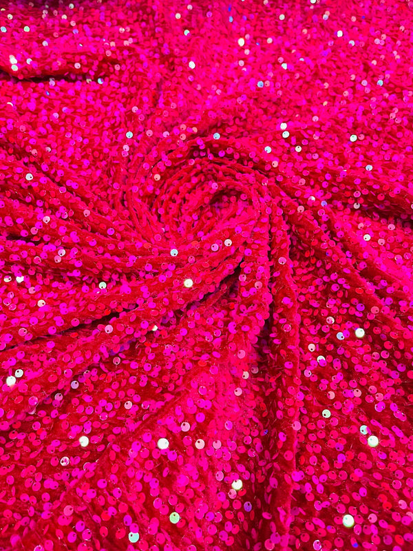 FUHSY Hot Pink Sequin Fabric by The Yard 2 Yards Stretch Velvet