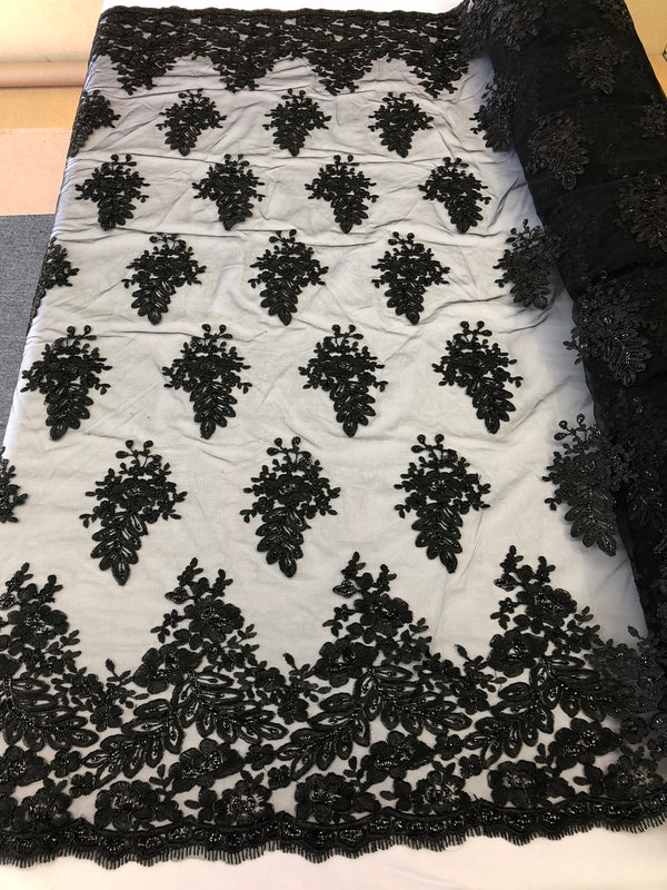 Black Embroidered Lace Fabric