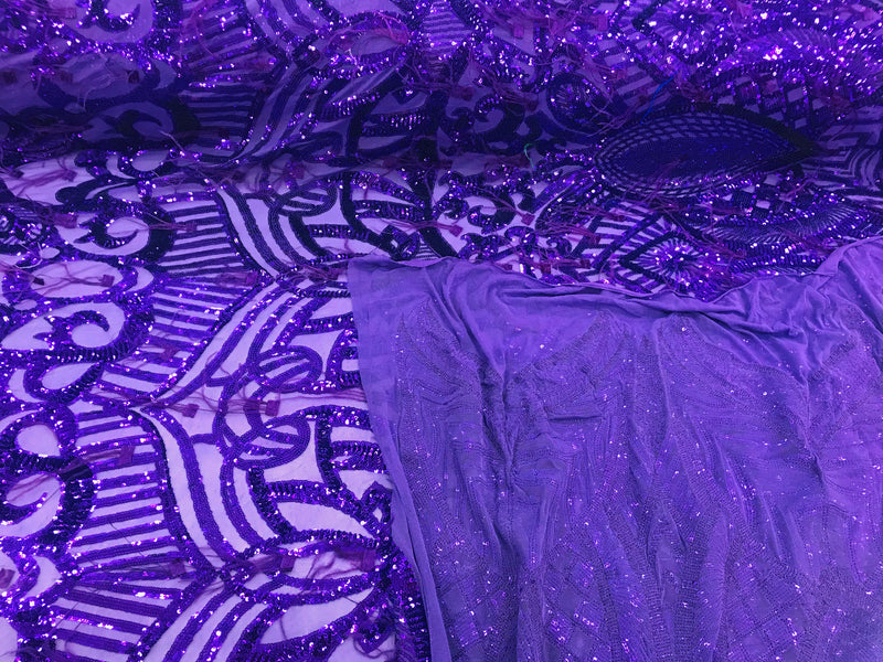 Luxury Feather Sequins - Purple - 4 Way Stretch Glamorous Fringe Feath