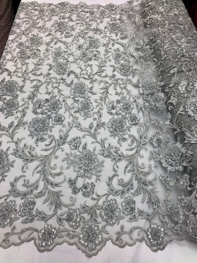 silver lace fabric