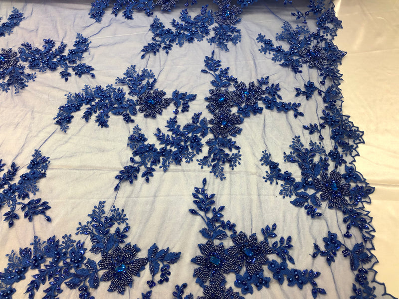 royal blue beaded lace fabric