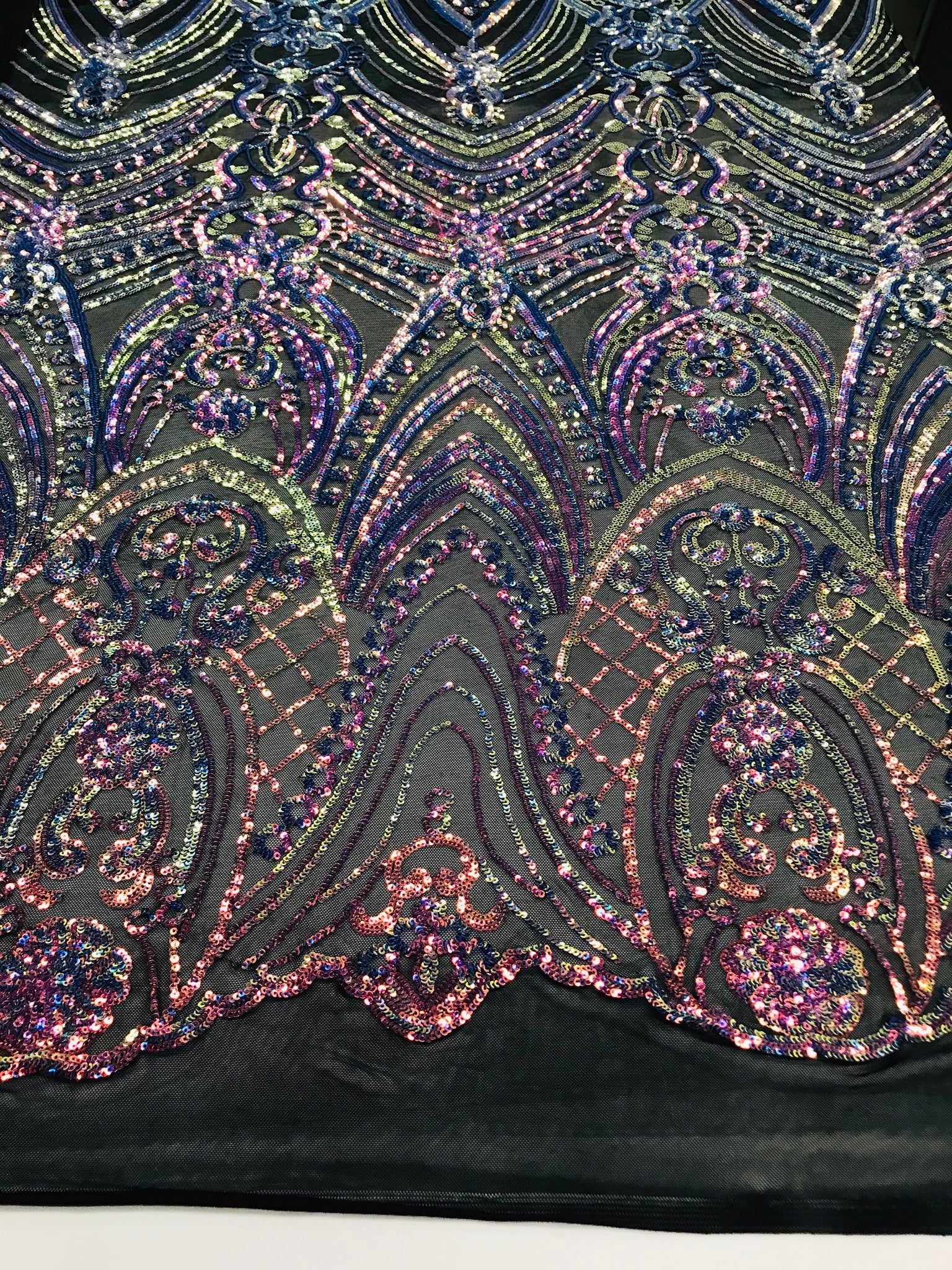 Fish Net Damask Sequins - Rainbow - 4 Way Stretch Shiny Fashion Sequin ...