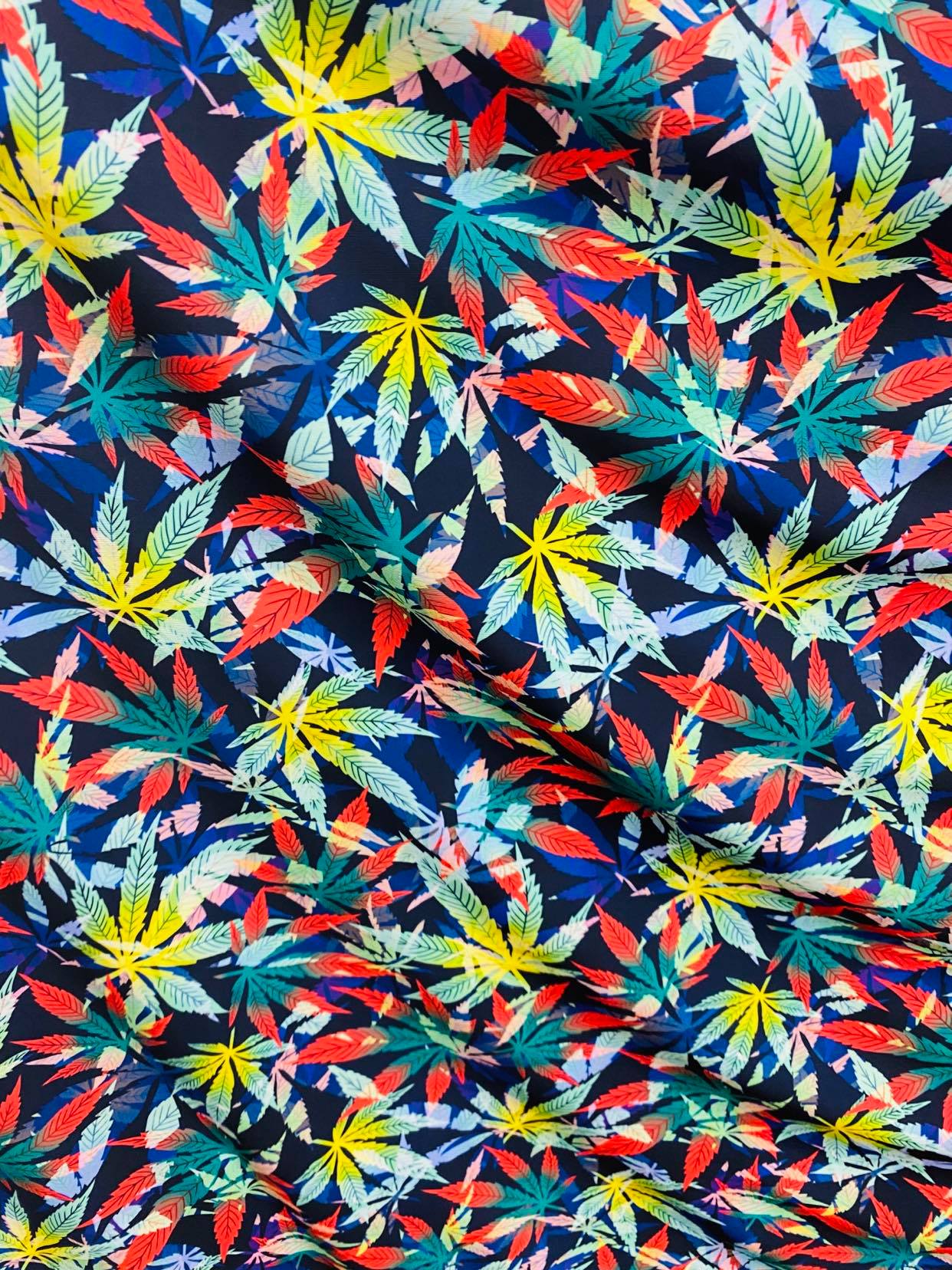 Marijuana Print Fabrics Blue MultiColor On Lycra Spandex Fabric Weed P