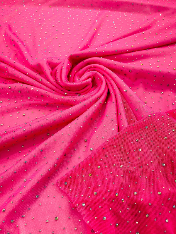 Hot Pink Iridescent AB Rhinestone Apparel Spandex Fabric – Fashion Fabrics  LLC