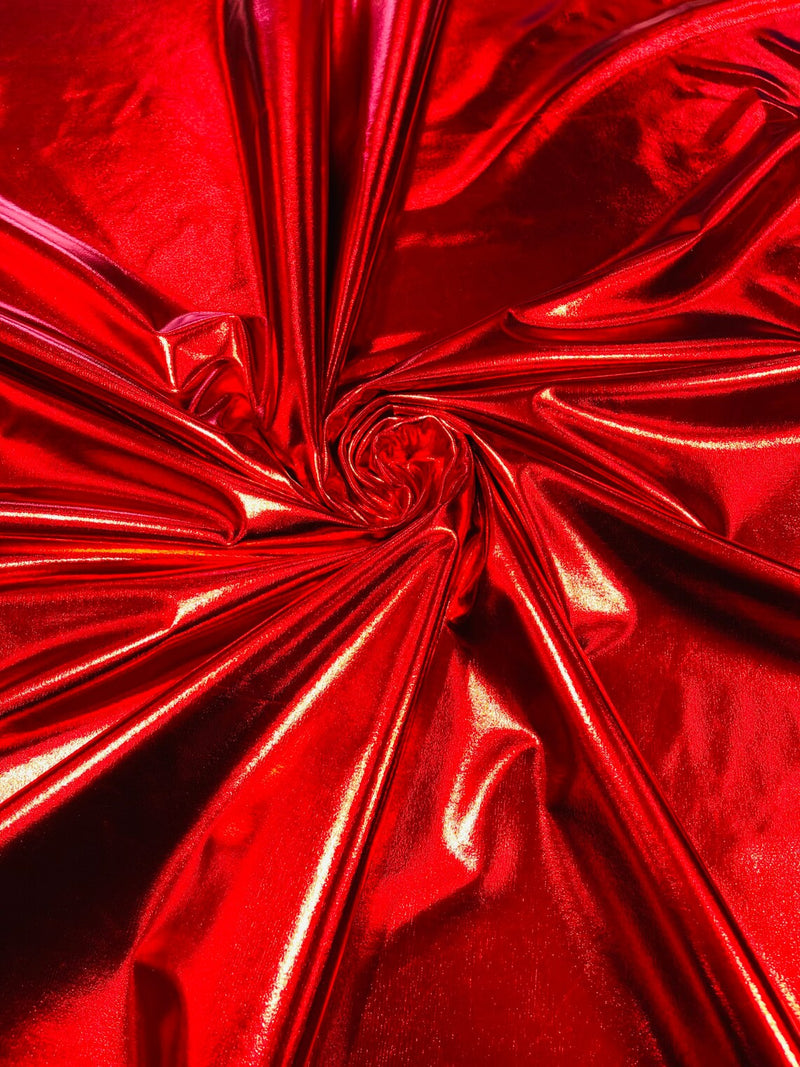 Metallic Foil Spandex Fabric - Red - Spandex Lame Shiny Fabric 2 Way S