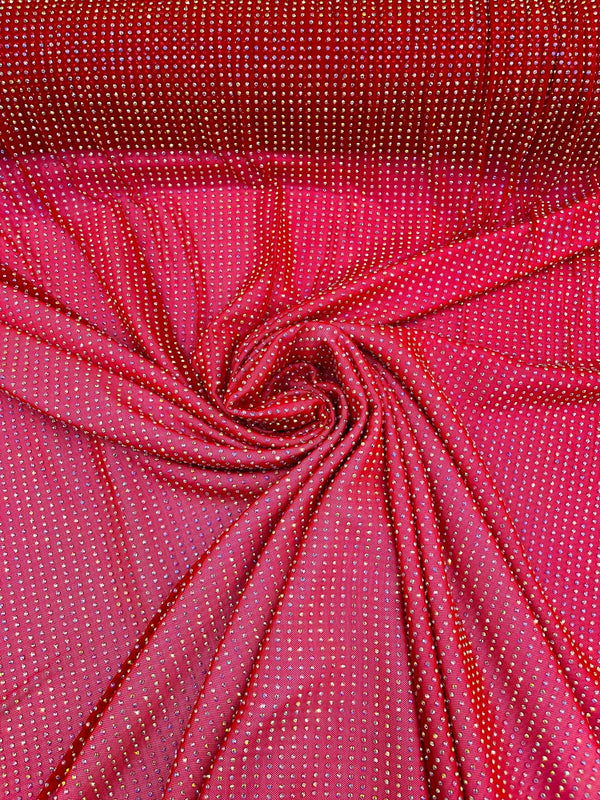 Rhinestones Solid Color Fabric - Hot Pink - 4 Way Stretch Soft Solid Fabric  with Crystal RhineStones Sold by Yard