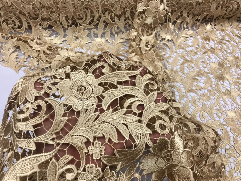 gold embroidered lace fabric