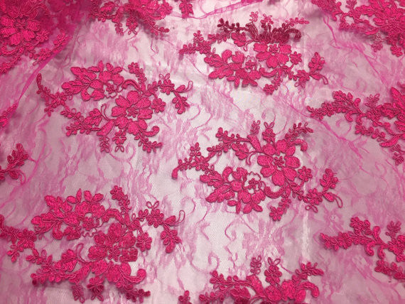 Metatron Fabrics Magical French Design Mesh Lace Fabric Fuschia - Sold