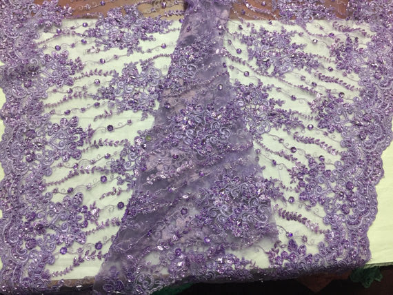 purple beaded lace fabric