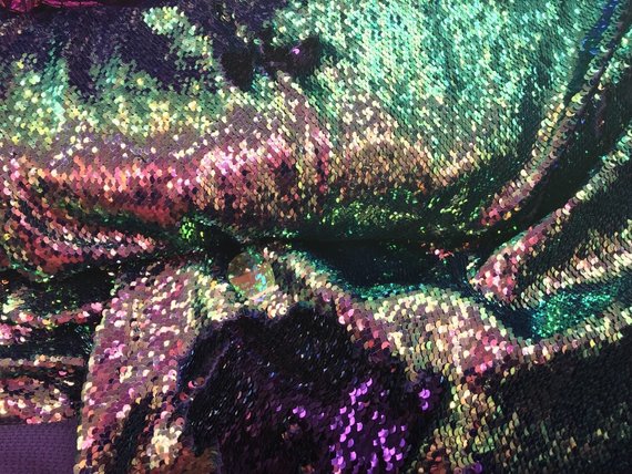 Rainbow Argyle and Holographic Silver Reversible Sequin Fabric