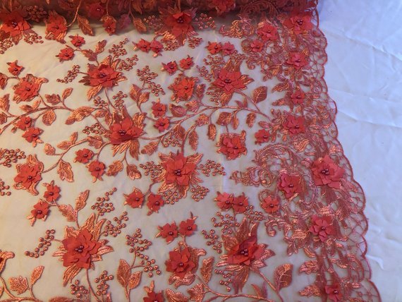 coral lace fabric by the yard