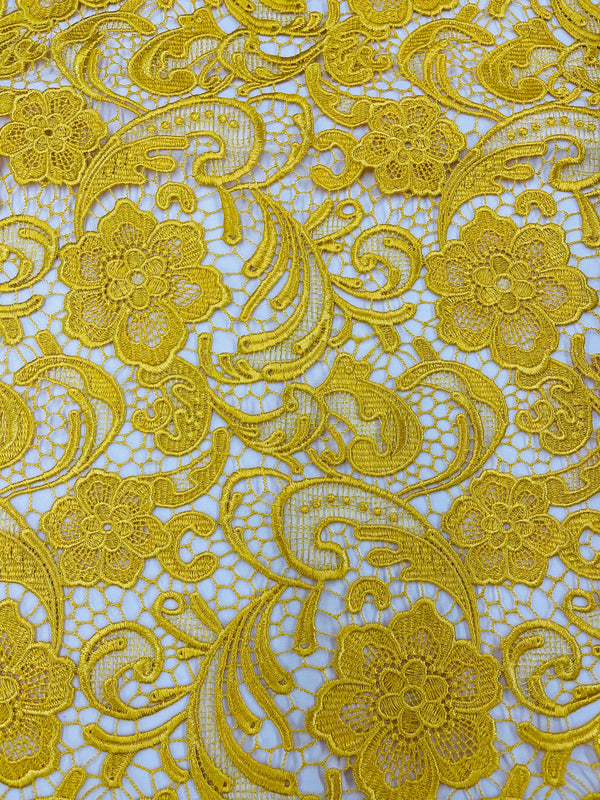 Buy fabric online - Guipure Lace - Daisy - Gold, floral gold lace