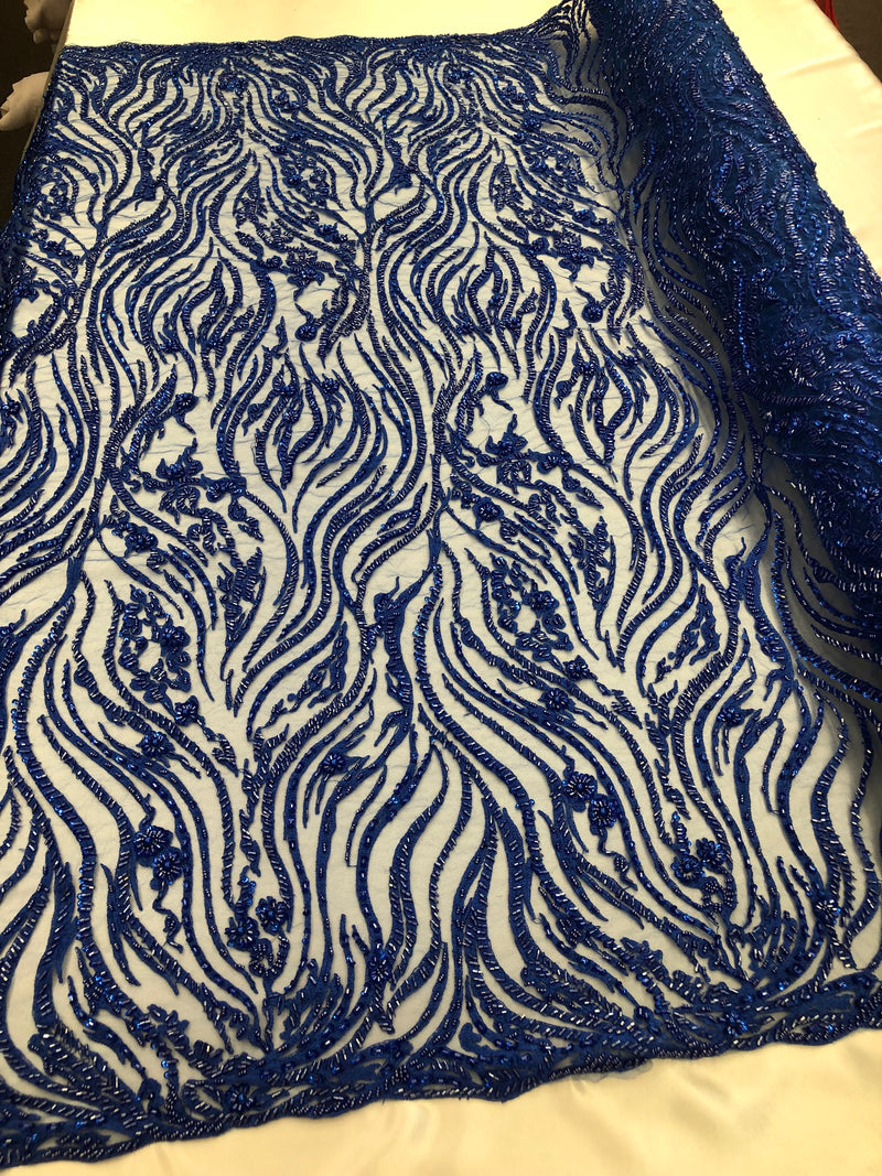 royal blue beaded lace fabric