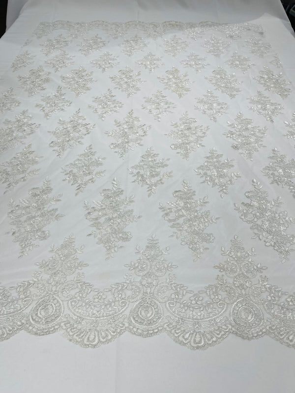 Mesh Embroidery Corded Lace White