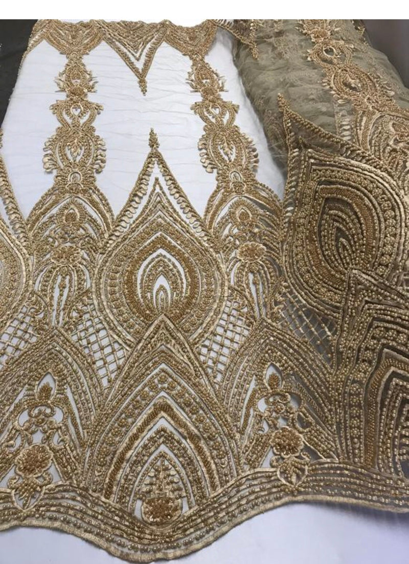 gold beaded fabric